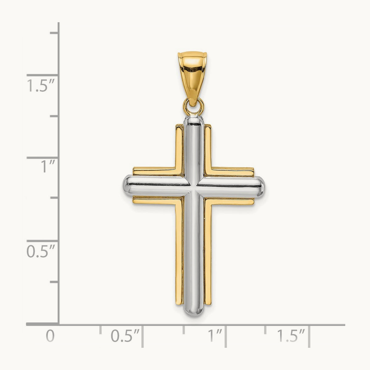 Beveled Cross Charm — 14K Two-Tone Gold, 38mm