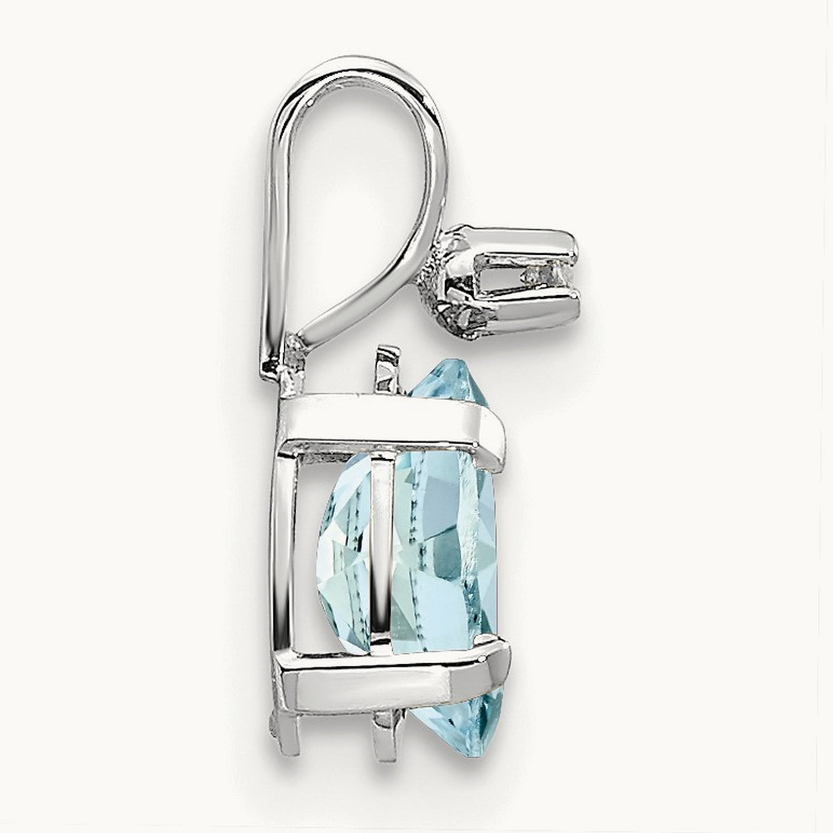 Diamond and Aquamarine Birthstone Pendant — 14K White Gold