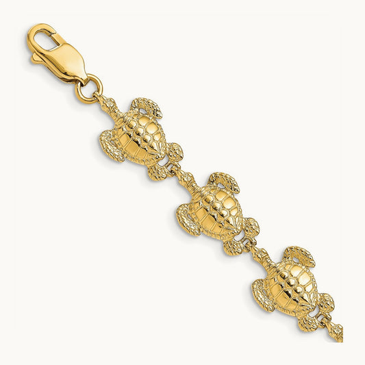 Polished / Textured Sea Turtle Bracelet, 14K