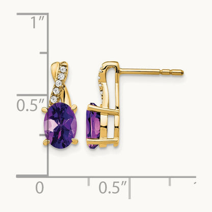 Amethyst and Diamond Earrings — 14K Yellow Gold