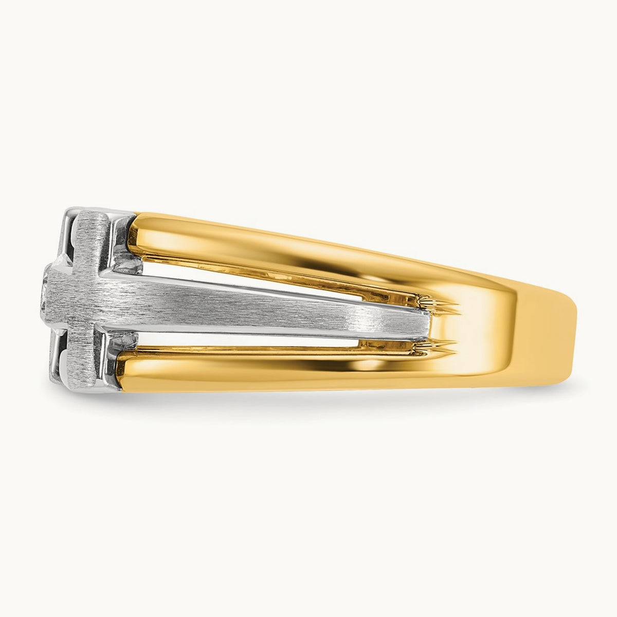 IBGoodman Men's Polished Satin & Cut-Out Dia Cross Ring, 14K Two-tone
