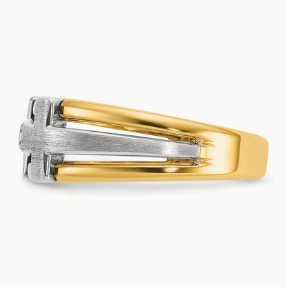 IBGoodman Men's Polished Satin & Cut-Out Dia Cross Ring, 14K Two-tone