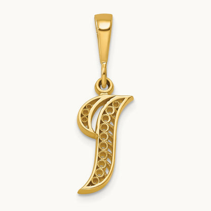 Polished Script Filigree Initial Pendant — I