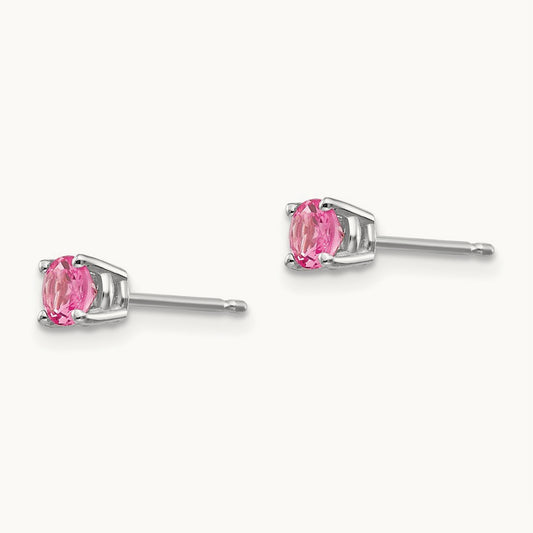 Pink Spinel Earrings, 14K White Gold