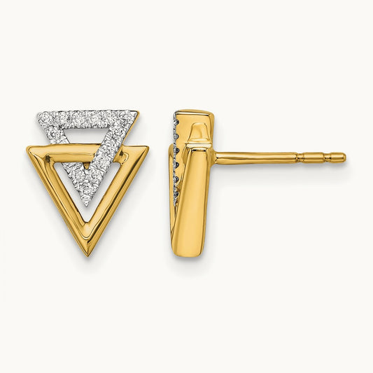Polished Triangle Diamond Post Earrings — 14K Yellow Gold, 0.104 ct