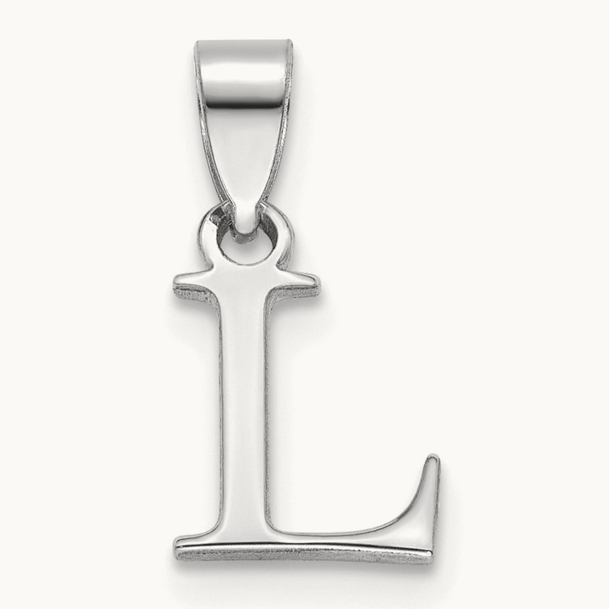 Polished Block Initial Pendant — 14K White Gold, L