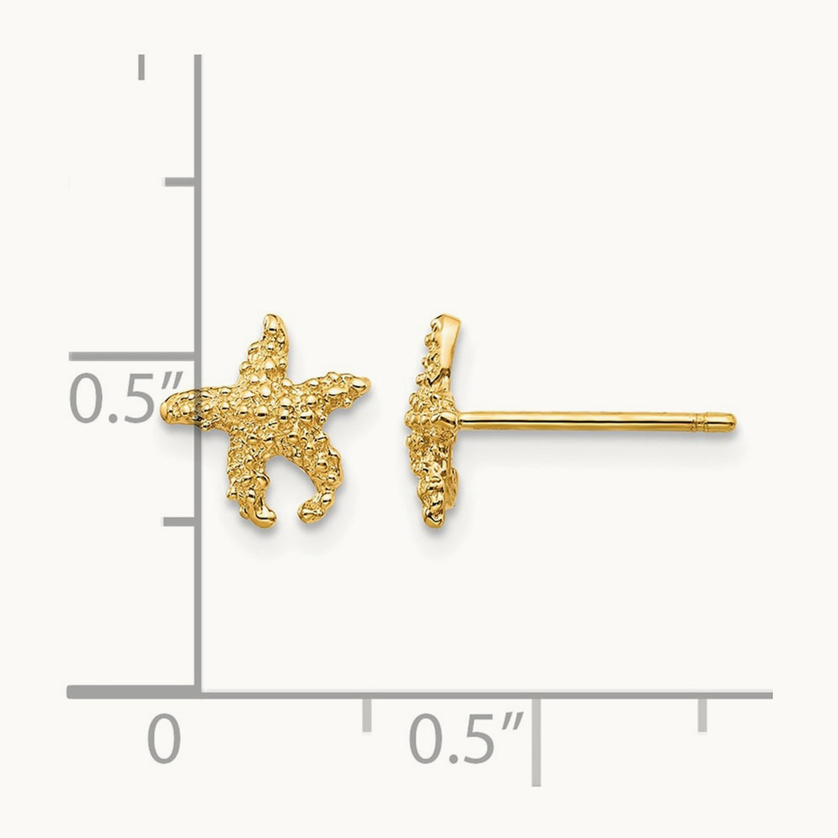 Polished and Textured Starfish Post Earrings — 14K Yellow Gold