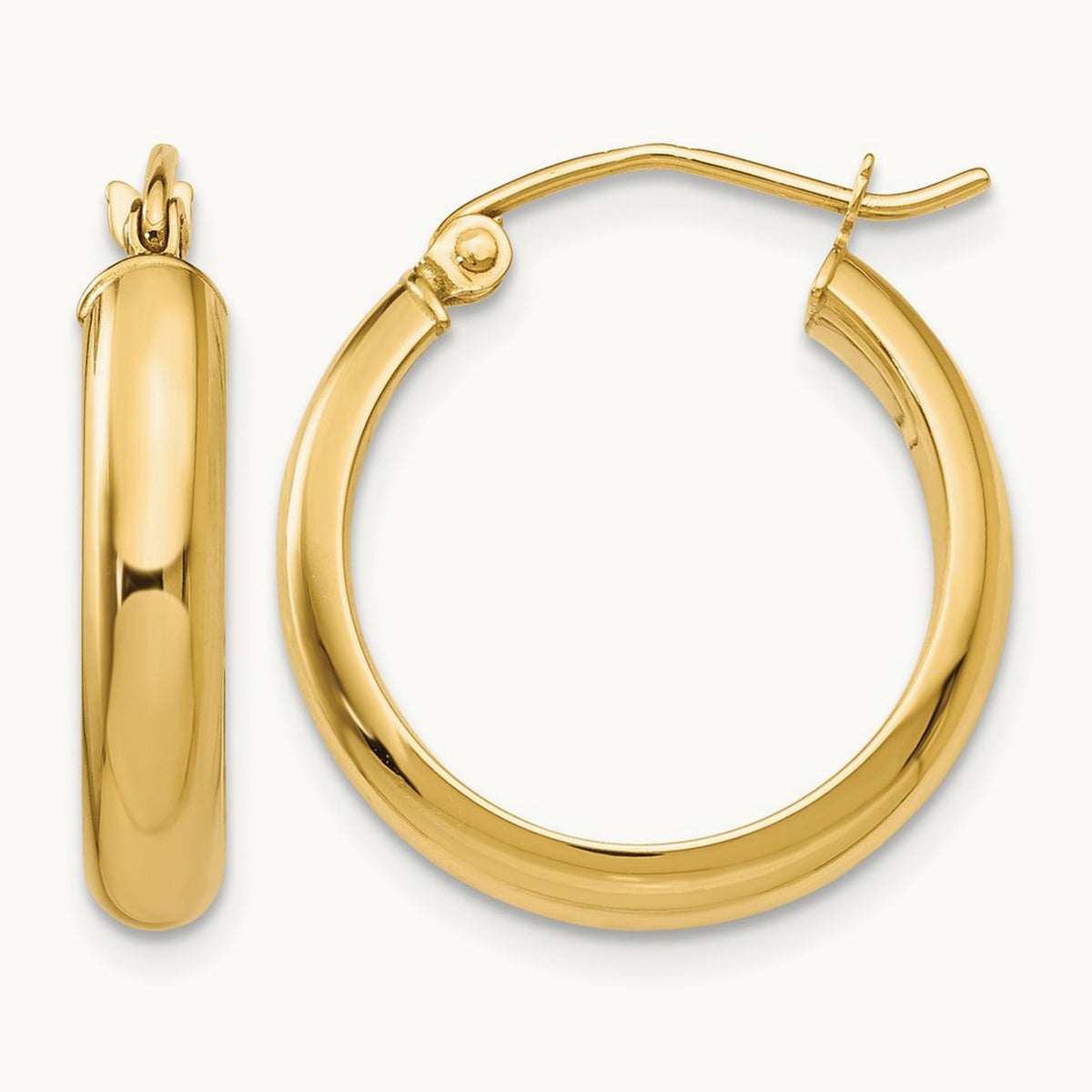 Round Tube Hoop Earrings — 14K Yellow Gold, 16mm