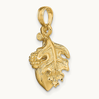 3-D Acorn w/Leaf Pendant, 14K