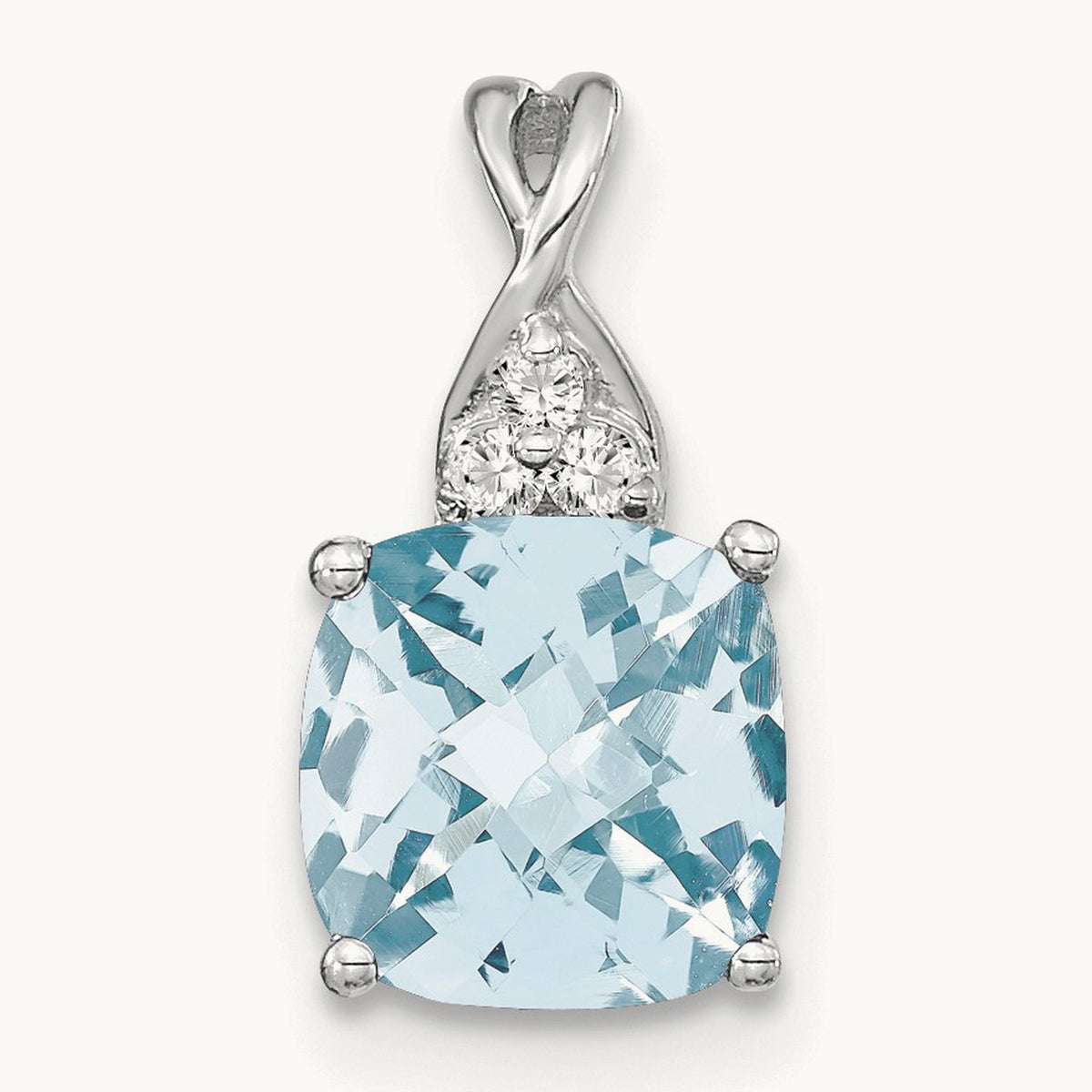 Checkerboard Aquamarine and Diamond Pendant — 14K White Gold