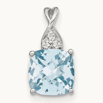 Checkerboard Aquamarine and Diamond Pendant — 14K White Gold