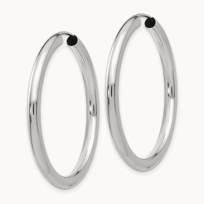 Polished Endless Tube Hoop Earrings, 3.00mm, 14K White Gold