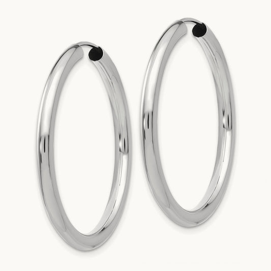 Polished Endless Tube Hoop Earrings, 3.00mm, 14K White Gold