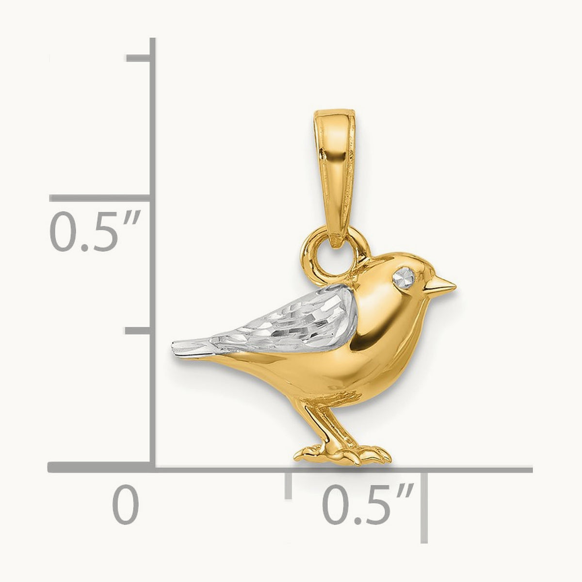D/C 3D Bird Pendant, 14K with White Rhodium