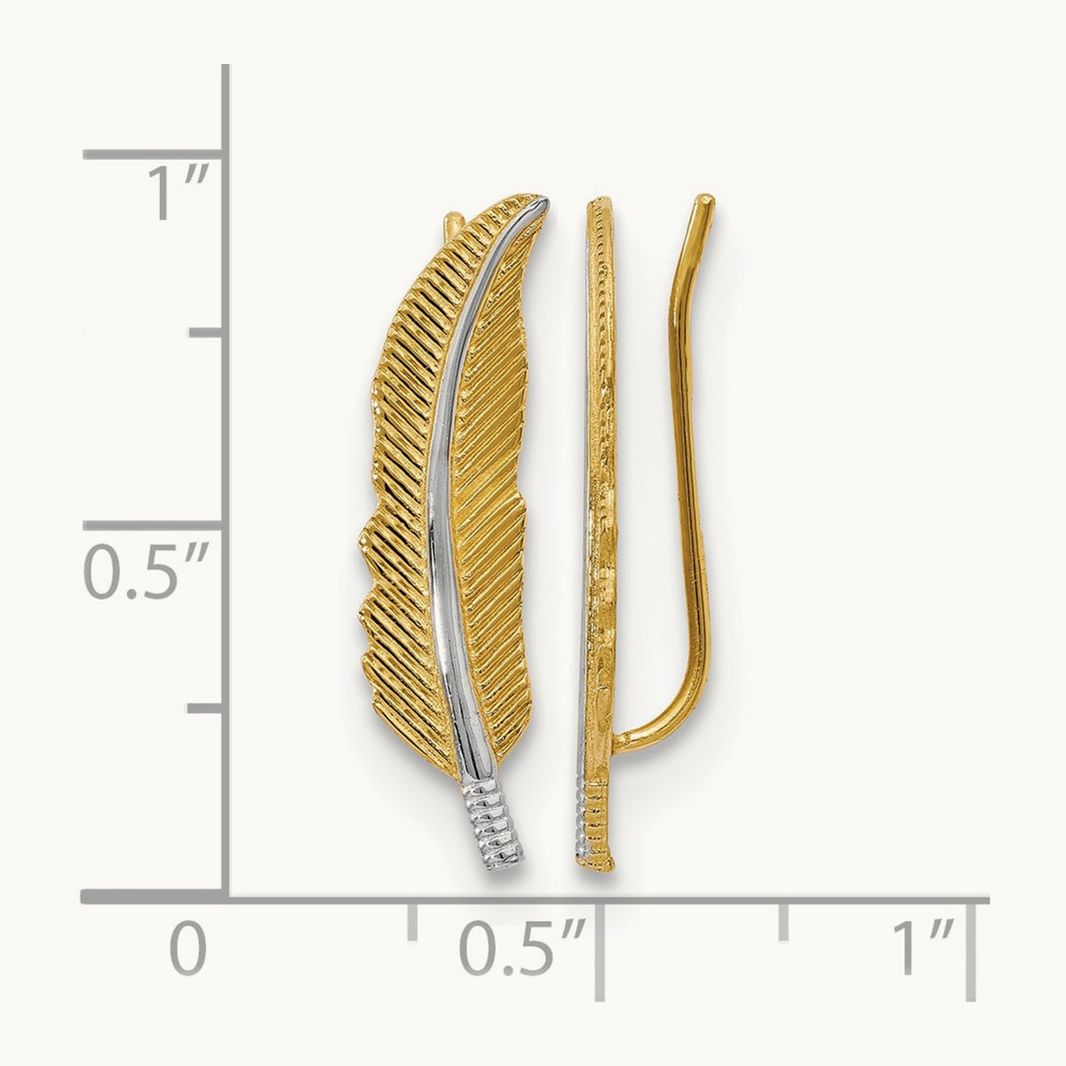w/Rhodium Polished Feather Ear Climber Earrings, 14K — Leslie's