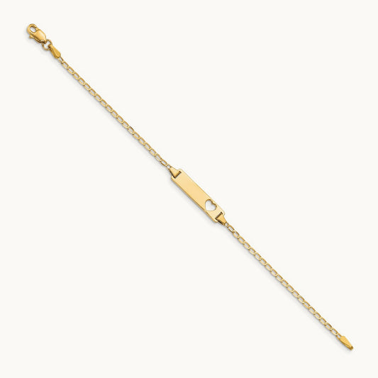 Cut-out Heart Flat Curb Link ID Bracelet, 14K