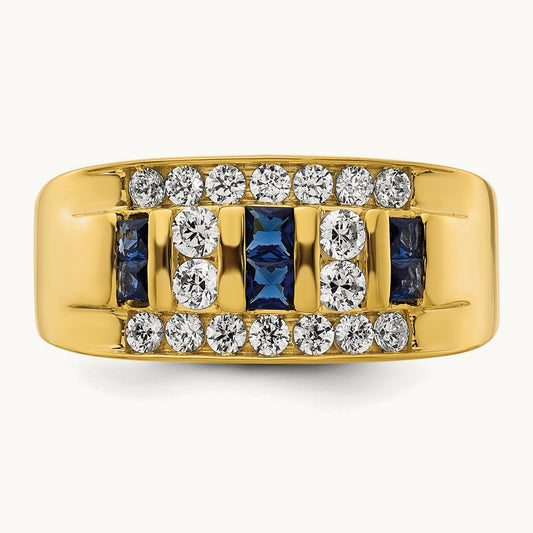 Created Sapphire Men's Ring, 1.25 ct tw Lab-Grown Diamond