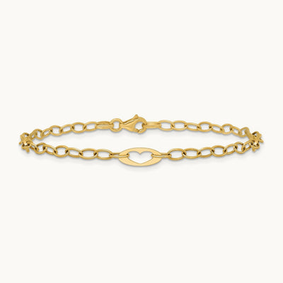 Polished Heart Link 7.25in Bracelet, 14K