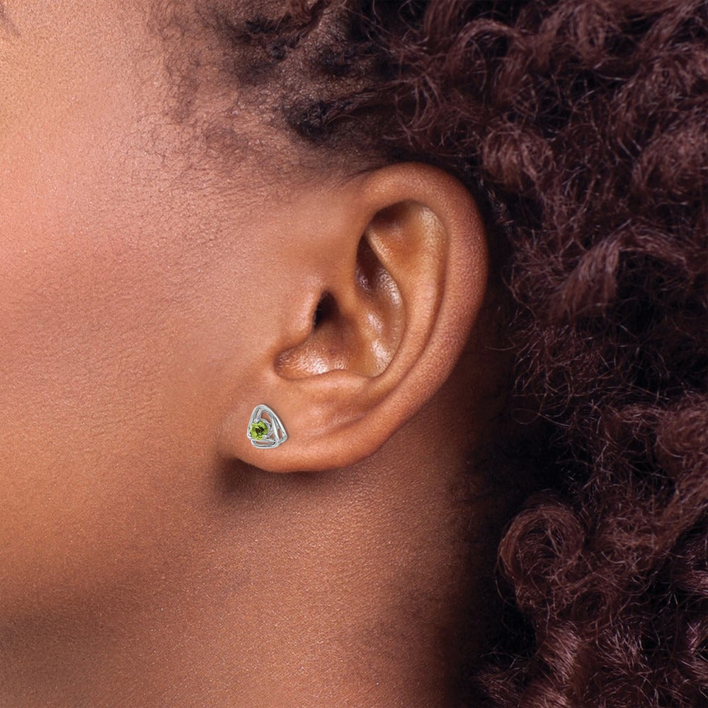 Peridot Post Earrings — 14K White Gold