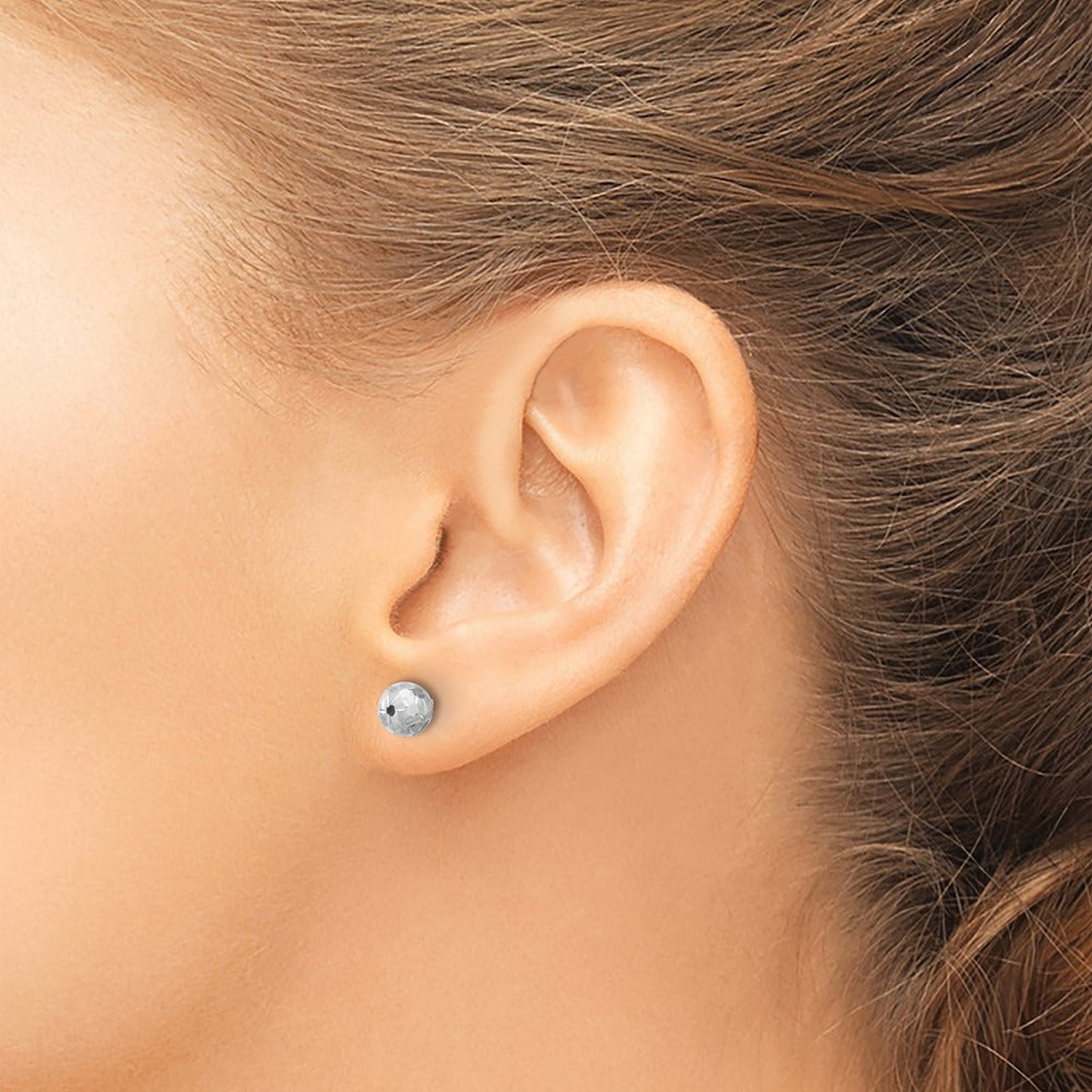 Polished/Satin and Diamond-cut Ball Post Earrings — 14K White Gold
