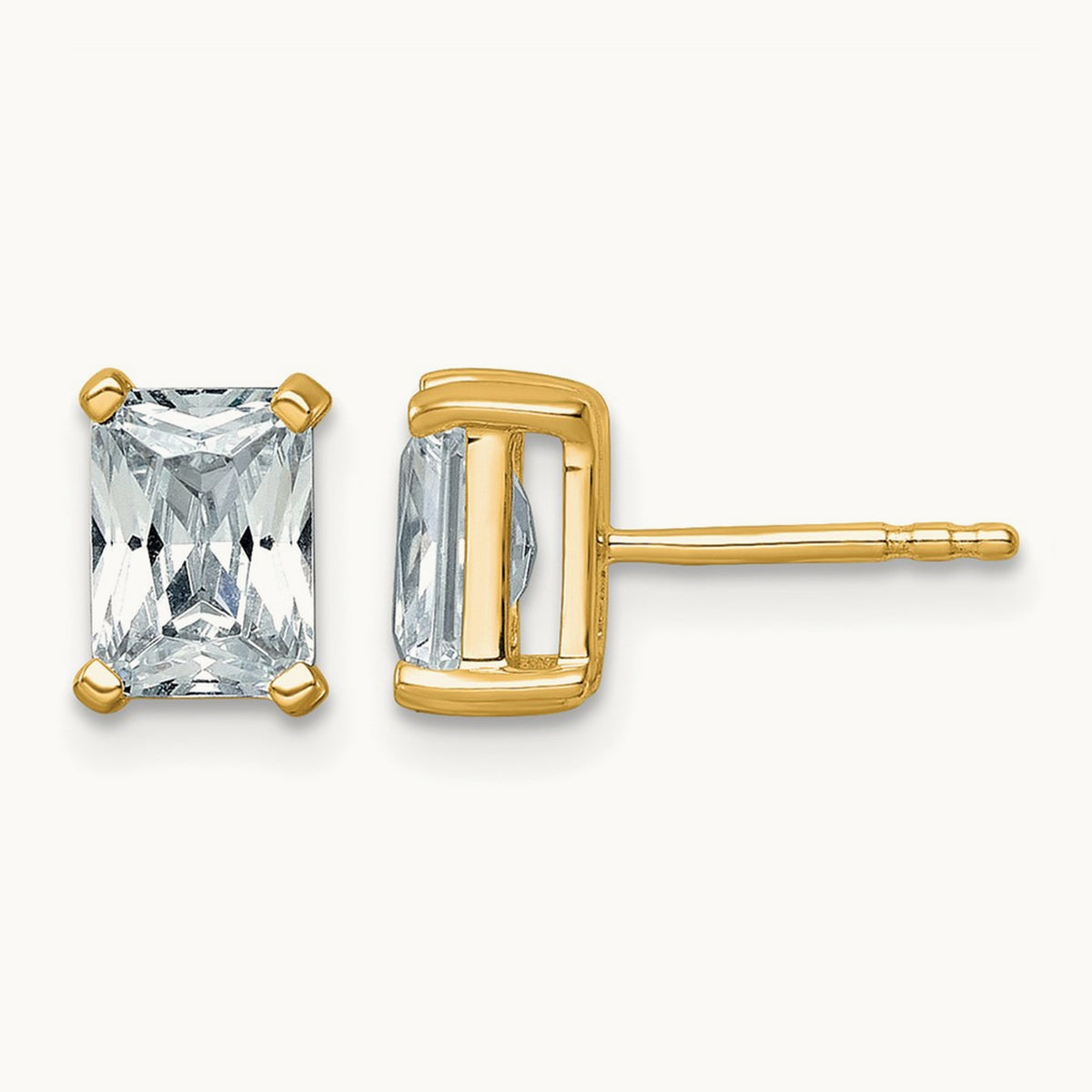 Radiant Four-Prong Stud Earrings, 0.50-6.00 ct tw Lab-Grown Diamond — 2 ct, 14K Yellow Gold