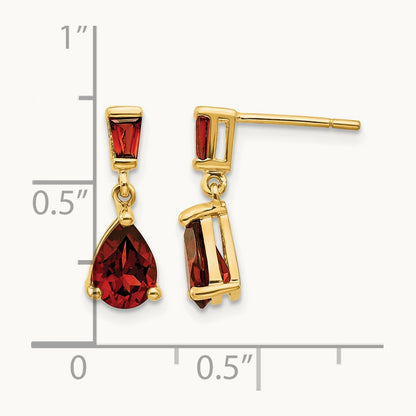 Garnet Dangle Post Earrings — 14K Yellow Gold