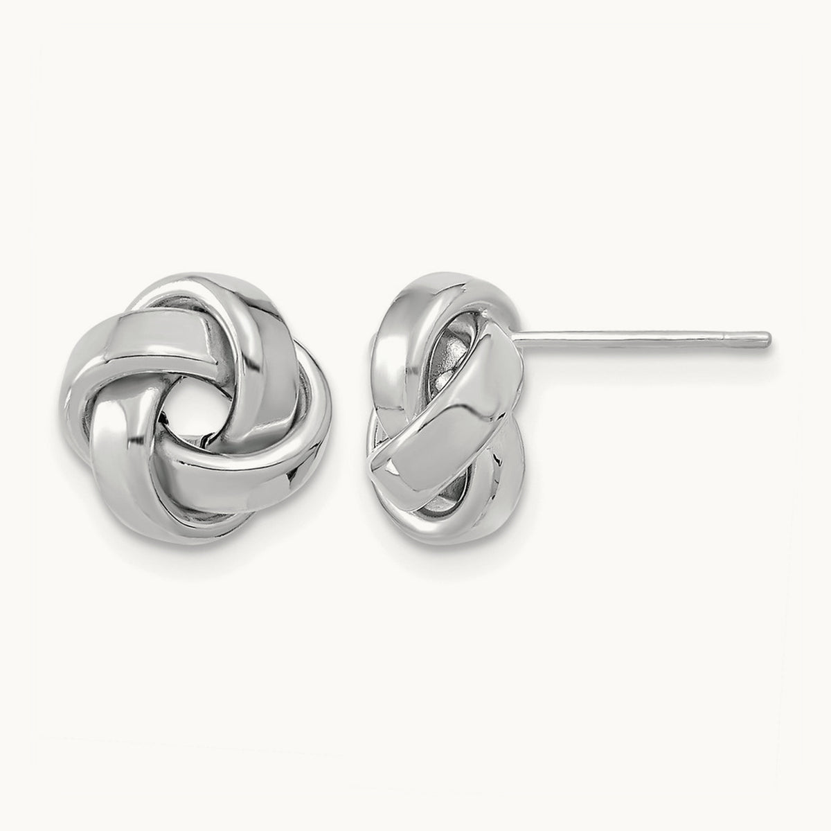 Polished Love Knot Post Earrings — 14K White Gold, 10mm