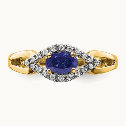 Created Blue Sapphire Ring — 14K Yellow Gold, 7