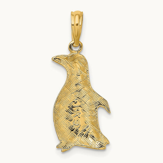2-D Polished and Textured Penguin Charm, 14K