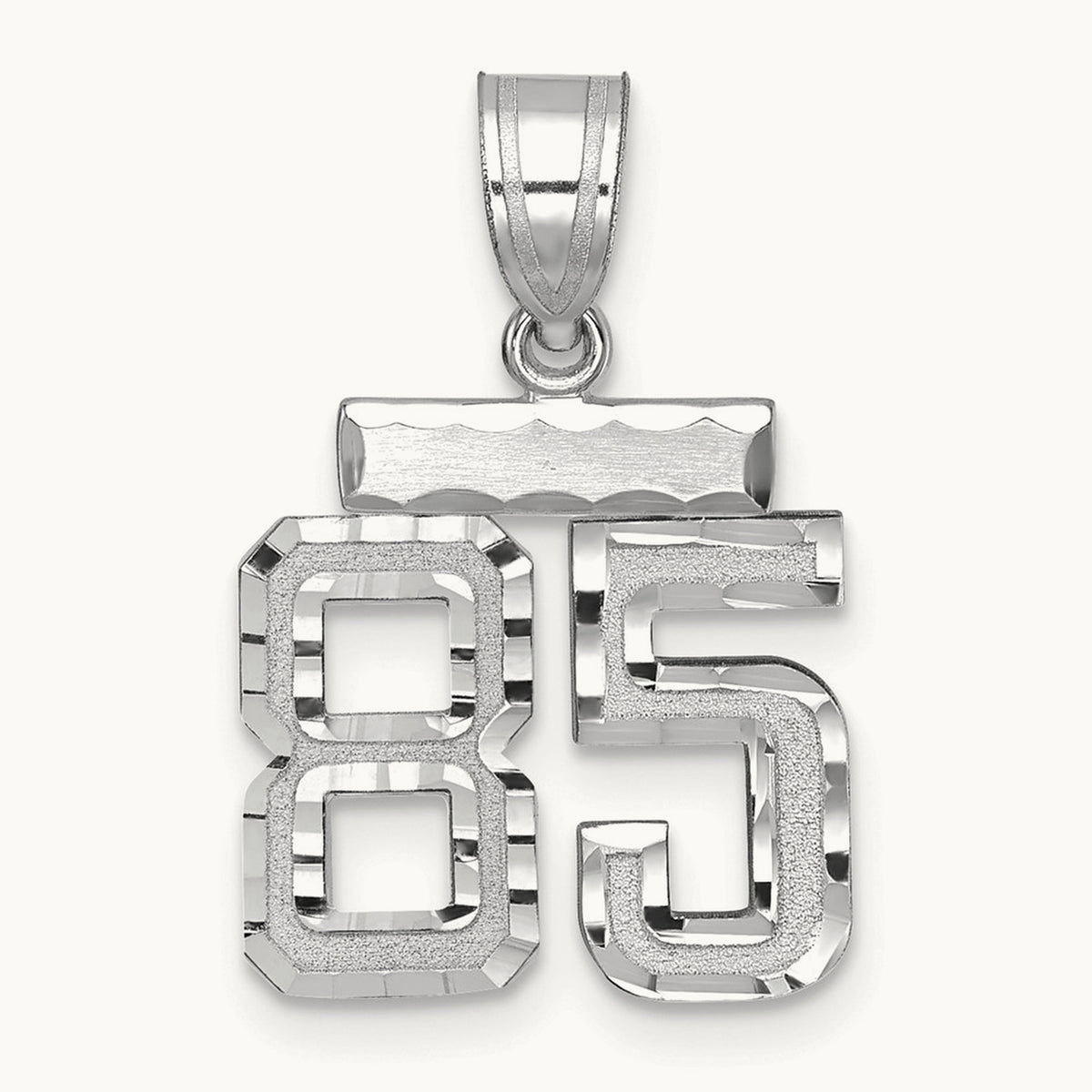 Small Brushed Diamond-cut Number 85 Charm, 14K White Gold