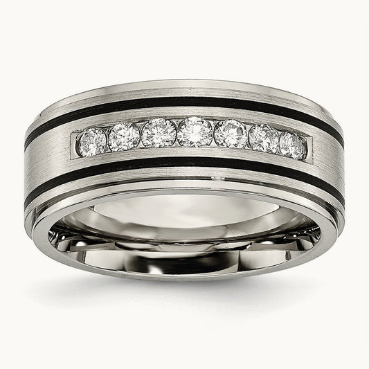 Polished/Brushed Enameled 1/2ct tw. Diamond Band, 9mm, Titanium