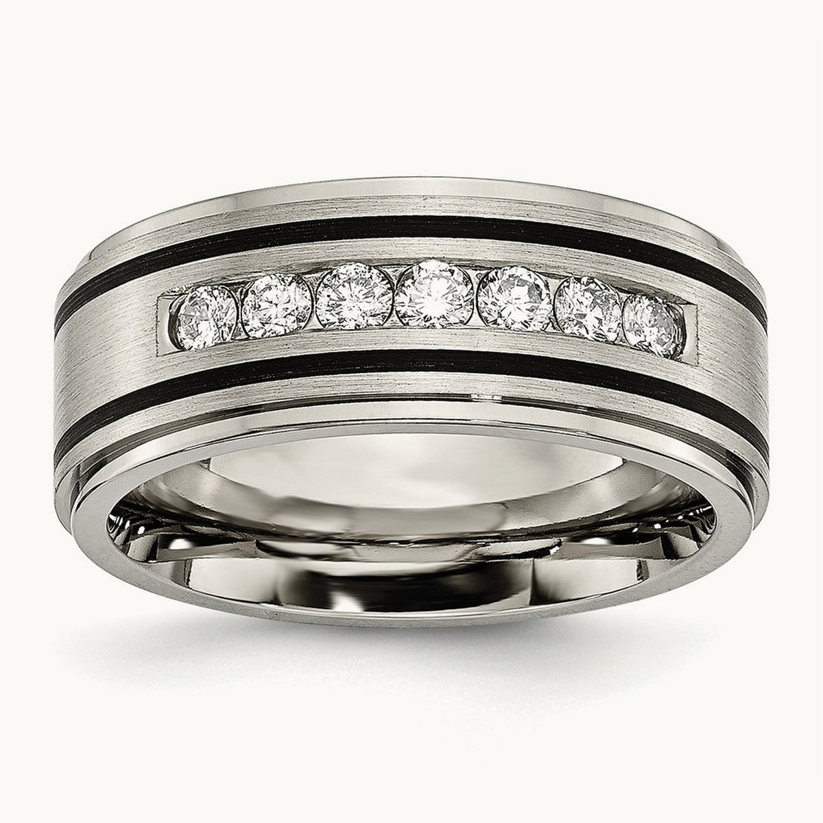 Titanium Polished/Brushed Enameled 9mm Band, 0.50 ct tw