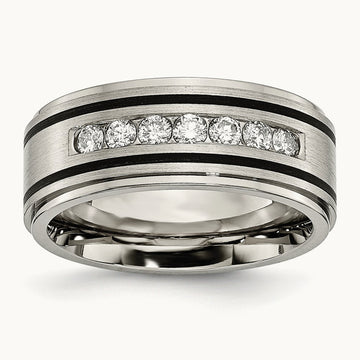 Titanium Polished/Brushed Enameled 9mm Band, 0.50 ct tw
