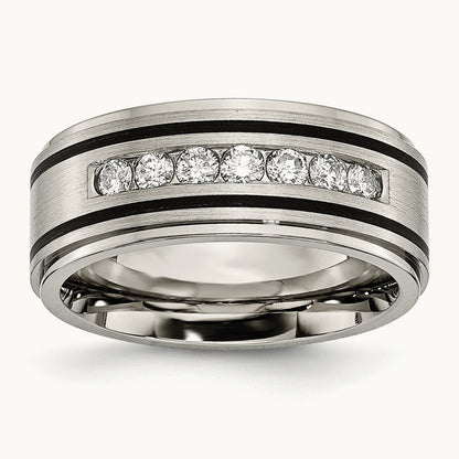 Titanium Polished/Brushed Enameled 9mm Band, 0.50 ct tw