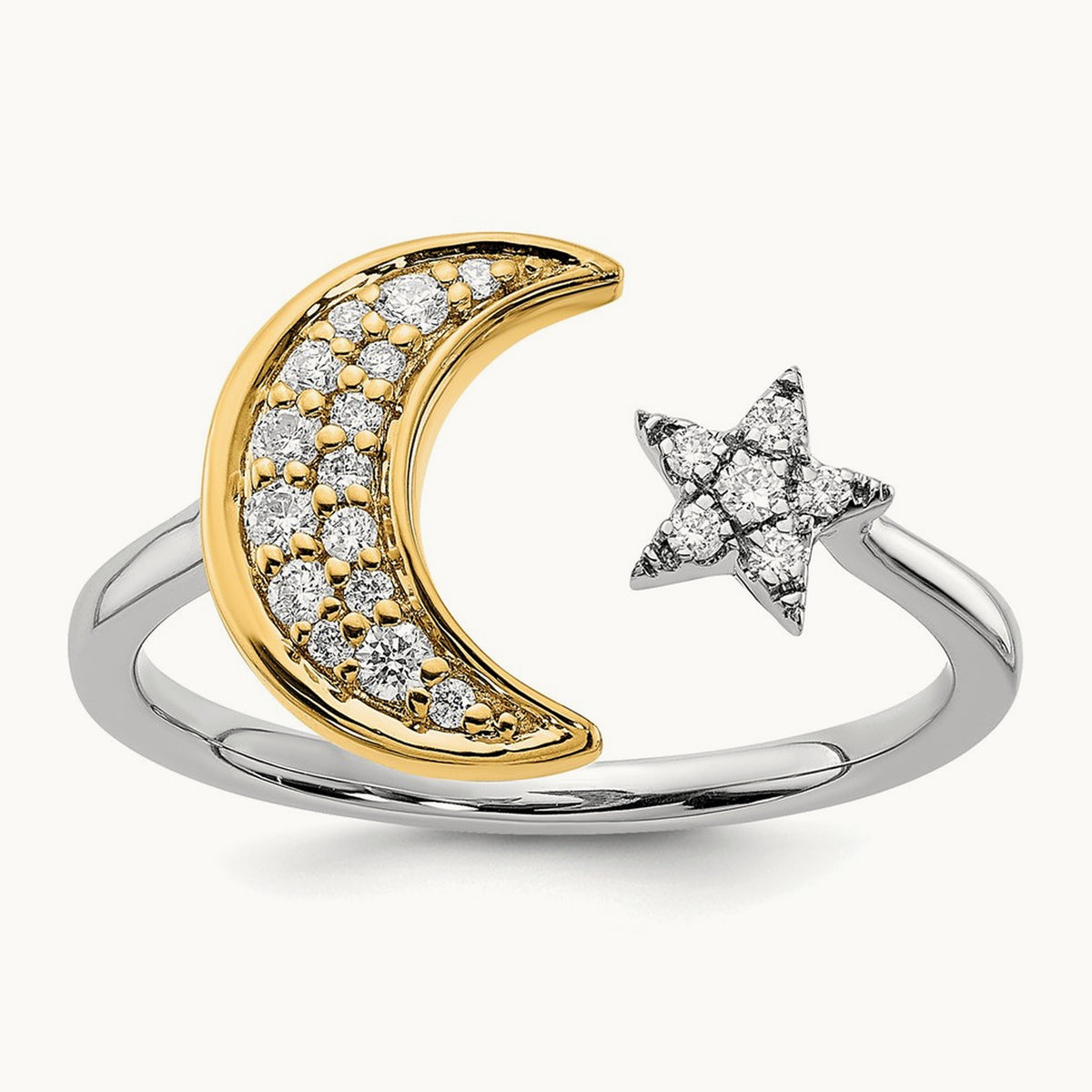 Diamond Moon w/Star Ring, 14K Two-tone