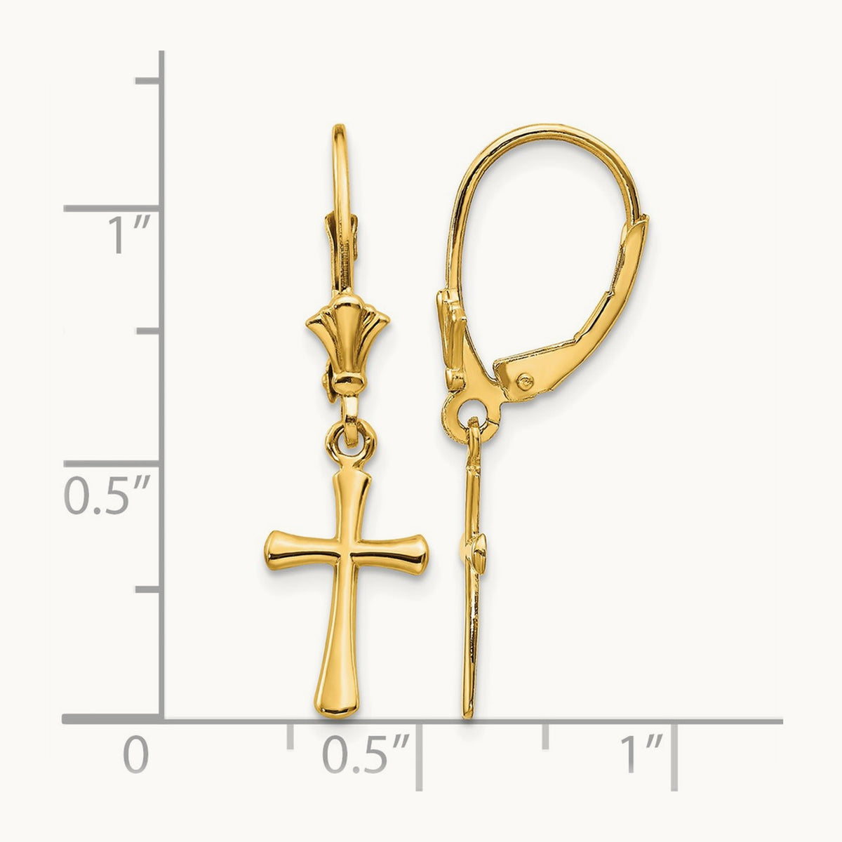 Polished Cross Leverback Earrings — 14K Yellow Gold, 30.25mm