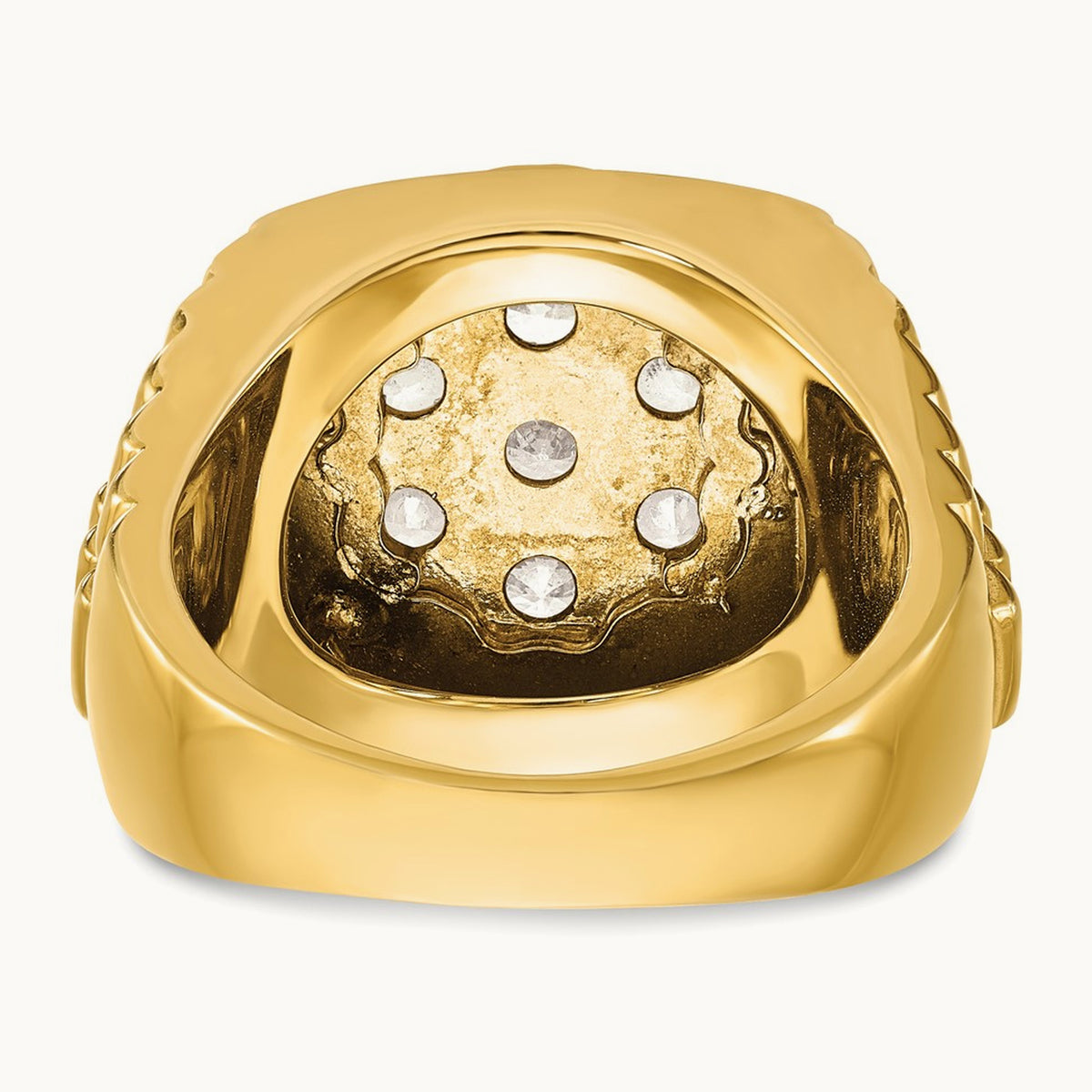 Ribbed Men's Cluster Ring, 2.00 ct tw Lab-Grown Diamond — 14K Yellow Gold