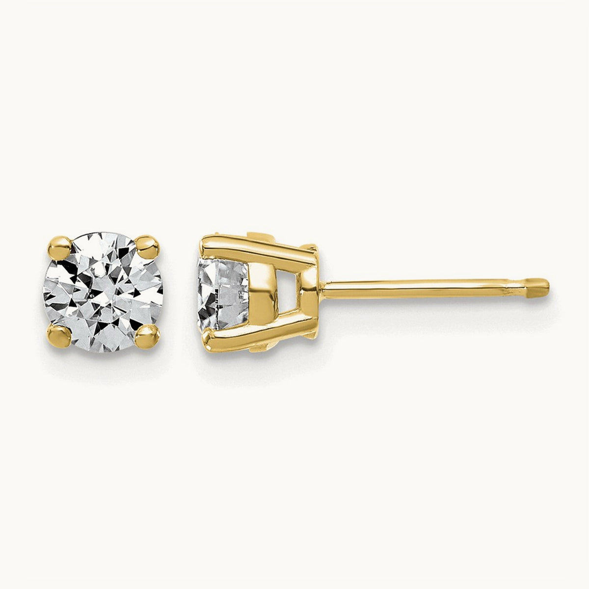 Round Angled Stud Earrings, 0.50-4.00 ct tw Lab-Grown Diamond — 7/8 ct, 14K Yellow Gold