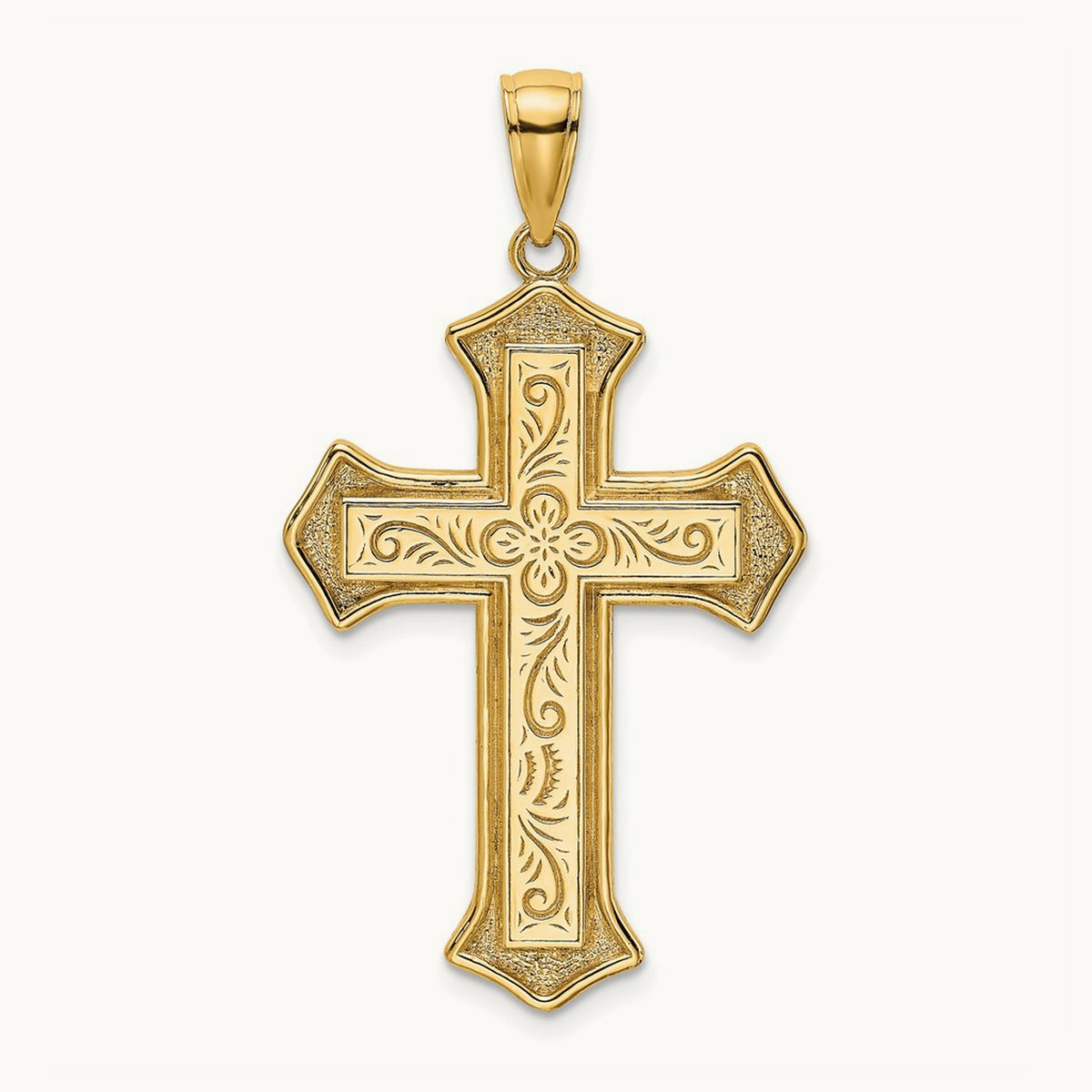 2-D Filigree Center Block Cross Charm — 14K Yellow Gold
