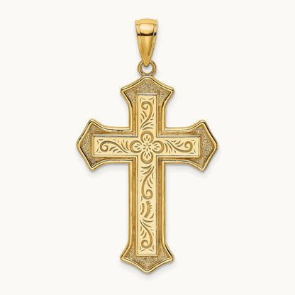 2-D Filigree Center Block Cross Charm — 14K Yellow Gold