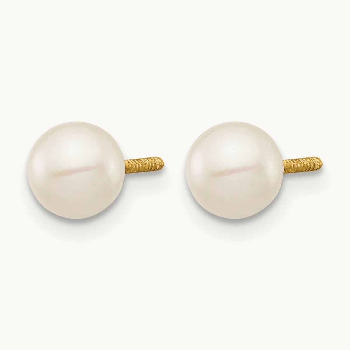 Madi K 5- White Near Round Freshwater Cultured Pearl Post Earrings, 6mm, 14K