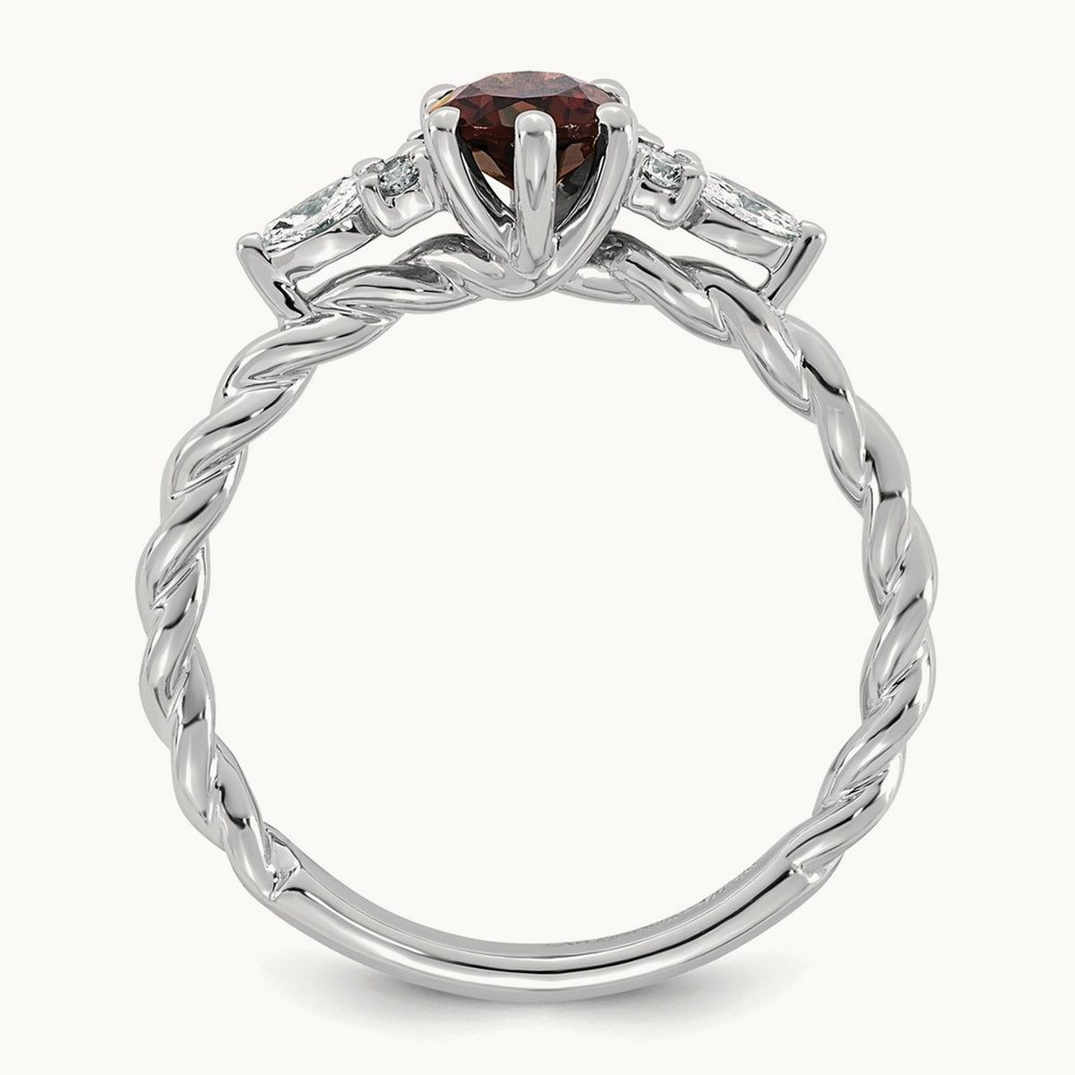 Polished Diamond and Garnet Twisted Ring, 14K White Gold
