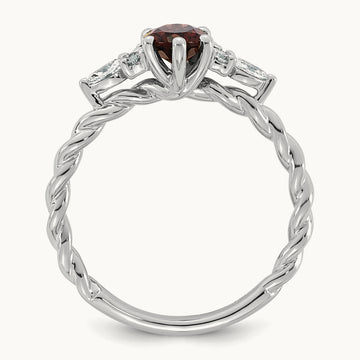 Polished Diamond and Garnet Twisted Ring, 14K White Gold