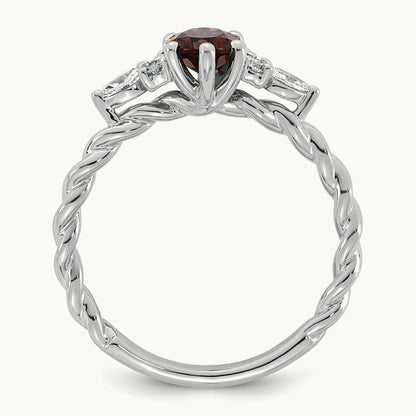 Polished Diamond and Garnet Twisted Ring, 14K White Gold