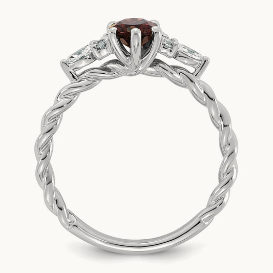 Polished Diamond and Garnet Twisted Ring, 14K White Gold