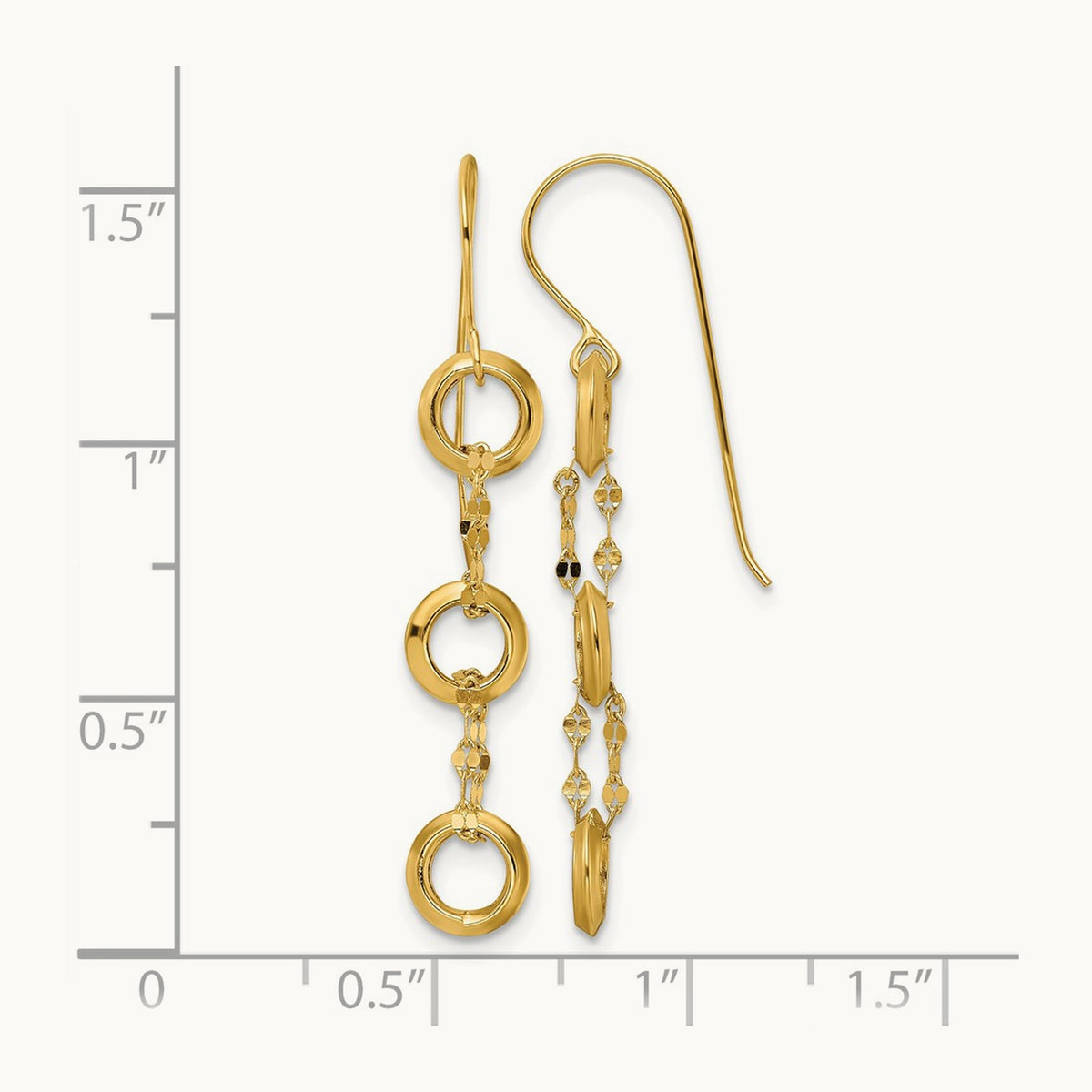 Three Circle Dangle Earrings, 14K