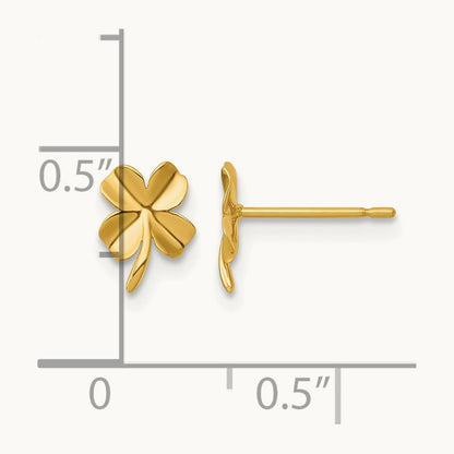 Polished Four Leaf Clover Post Earrings, 14K