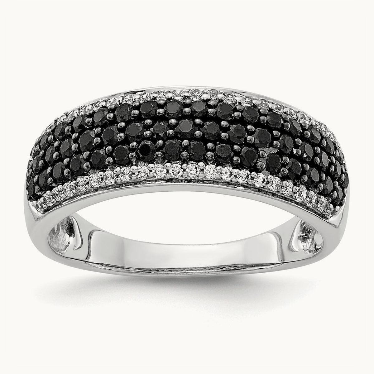 White and Black Diamond Band Ring, 14K White Gold