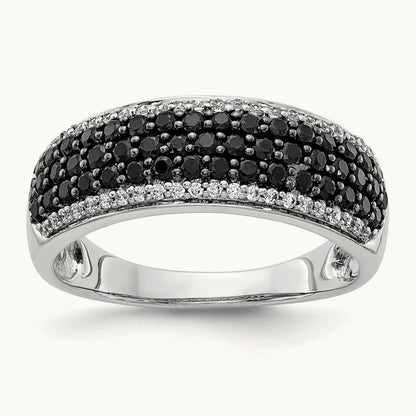 White and Black Diamond Band Ring, 14K White Gold