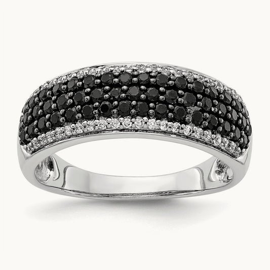 White and Black Diamond Band Ring, 14K White Gold